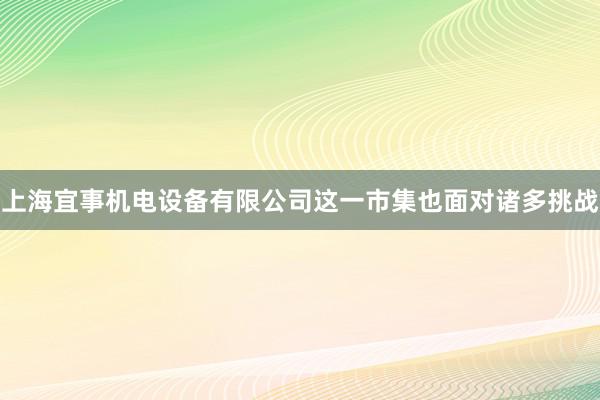 上海宜事机电设备有限公司这一市集也面对诸多挑战